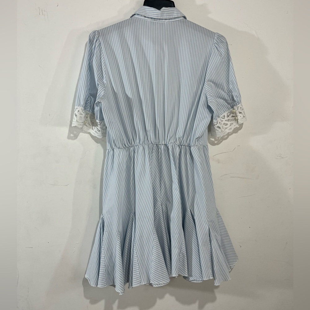 ADL Blue White Striped Shirt Dress Lace Sleeve Ruffle Hem Size XL - Picture 5 of 7